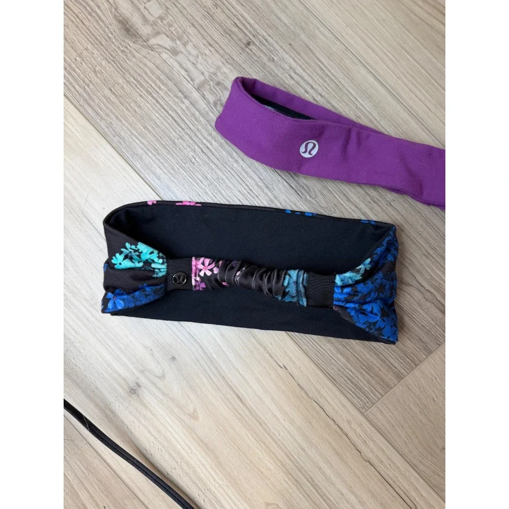 Lululemon Headband Bundle Purple Fringe Fighter & Floral Fly Away Tamer 2 Pack